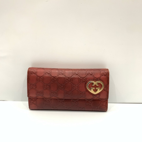 Gucci Red Lovely Heart Guccissima Long Wallet Sku#85603(Gently used,color fading - Picture 1 of 16